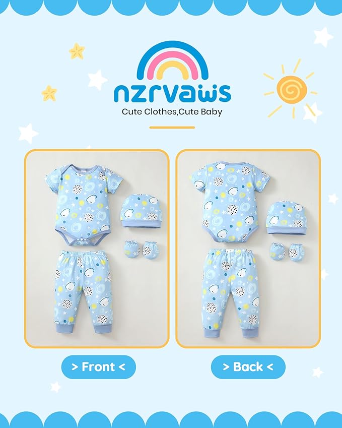 NZRVAWS Newborn Baby Boy Girl Clothes Unisex Infant Romper Pants Set Hat 4-Pack Outfits 0-12 Months 16 Pieces Toddler
