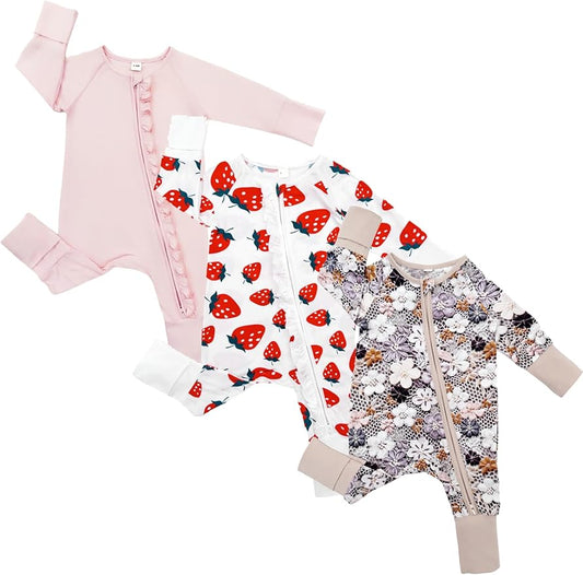Bow Dream Bamboo Rayon Baby Boy Romper Footed Long Sleeve Footies Newborn Girl Clothes Footless with Zipper and Mitten Cuffs