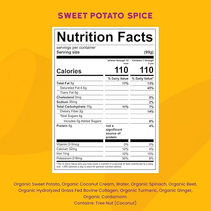 Serenity Kids 6+ Months Dairy-Free Organic Baby Food Smoothie Pouch - BPA-Free & Grass-Fed Collagen Protein Smoothie - 3.5 Oz, 12 Pack