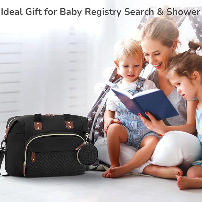 Diaper Bag Tote, Baby Bag Travel Diaper Tote Bag with Pacifier Case, Cute Maternity Hospital Baby Stylish Diaper Tote for Mom Dad Medium Size, Black