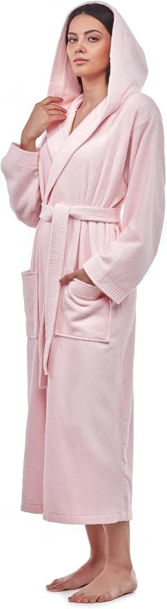 Arus Women's Pacific Hooded Turkish Cotton Bath Robe with Full Length Options
