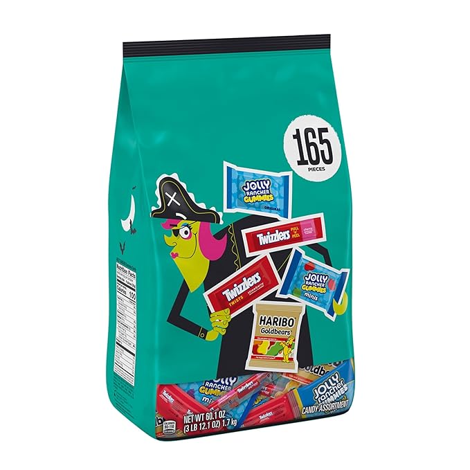 HARIBO, JOLLY RANCHER and TWIZZLERS Assorted Fruit Flavored, Halloween Candy Bulk Bag, 60.1 oz (165 Pieces)