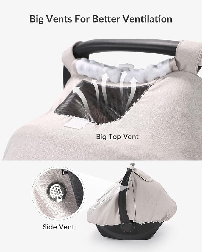 Waterproof Car Seat Cover for Baby, 2-Layer Car Seat Rain Cover with Clear Window & Sunshade & Mesh Cover, Universal Infant Carseat Canopy for Stroller, Protect from Rain and Snow - Beige