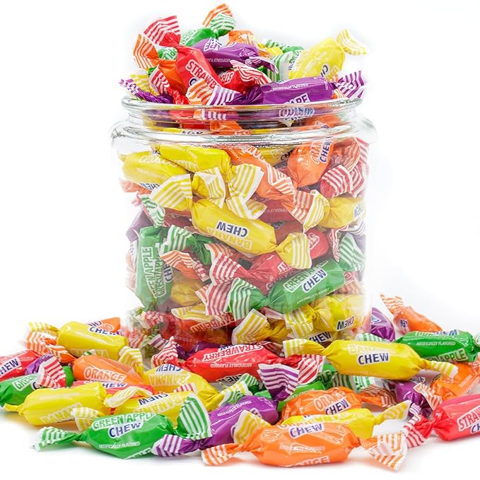 Fruit Chews Candy Bulk 3 lb - Individually Wrapped, Retro Candy in Resealable Bag, 5 Assorted Flavors, Soft & Delicious