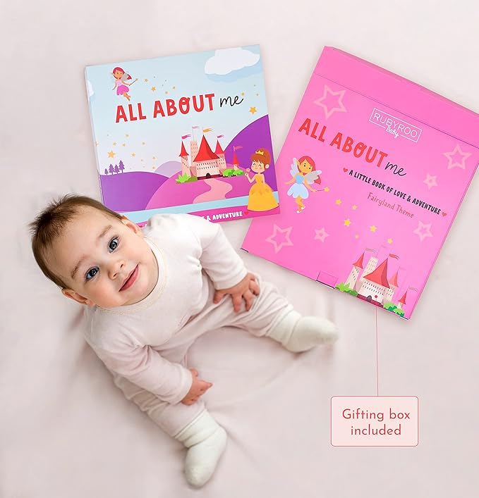 RubyRoo Baby Memory Book - Milestone Journal for Baby Girl - Baby Keepsake Photo Album - First 5 Years Scrapbook - Pregnancy Gift for Baby Shower, 60 Page Hardcover Record Book for Newborn - Fairyland