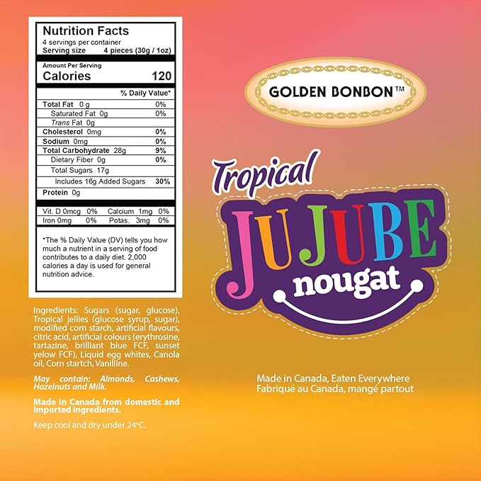 Golden Bonbon Italian Tropical Jujube Nougat Candy, Soft and Chewy With Fruity Jelly Beans Original Recipe (25.2 Oz, Tropical)