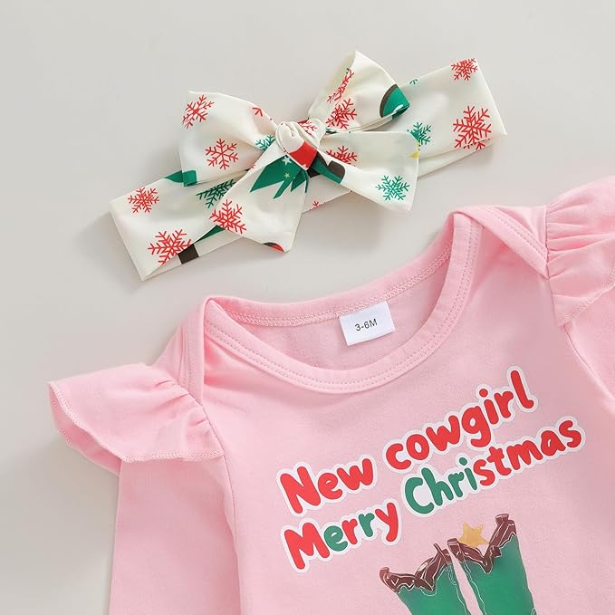 Fernvia Western Newborn Baby Girl Clothes Long Sleeve Letter Print Romper Animal Print Pants Headband 3Pcs Outfits Sets