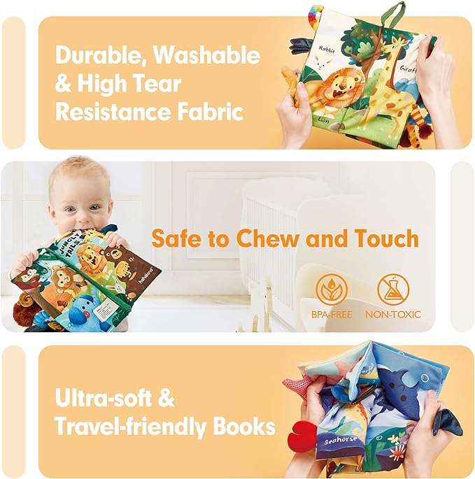 hahaland Baby Toys 0-6 Months - Crinkle Books for Babies 2-Pack, Soft Cloth Sensory Touch Feel Baby Book 6-12 Months, Infant Tummy Time Toys 3 Month Newborn Baby Boys Gifts Christmas Stocking Stuffers