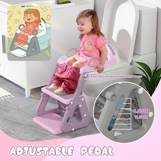 Potty Training Seat, Upgrade 2 in 1 Potty Training Toilet with Step Stool Foldable Toddler Toilet Seat for Kids Boys Girls Toddler Potty with Splash Guard Anti-Slip Pad Adjustable Ladder & Seat Height