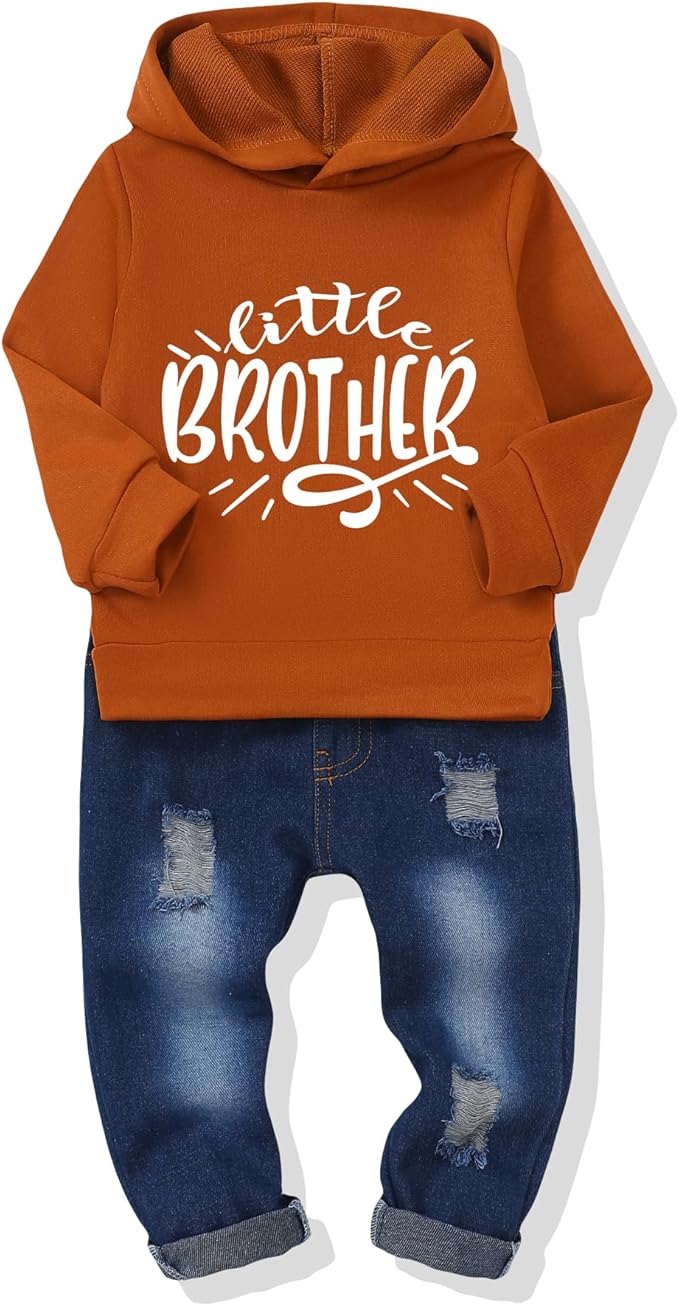 NZRVAWS Baby Boy Clothes Toddler Boy Outfit 2 3 4T 6 12 18 24 Month Fall Winter Hoodie Ripped Jeans Clothing