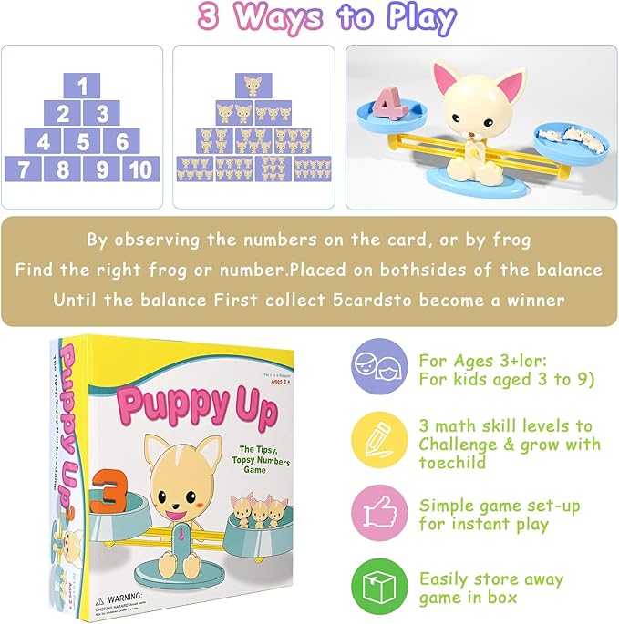 Puppy Balance Counting Toys, Cool Math Learning Games for Boys and Girls, Educational Number Toy Preschool Puppy Balance Counting Toys, Fun Children's Gift STEM Math Games Toys for Kids Age 3+(63 PCS)