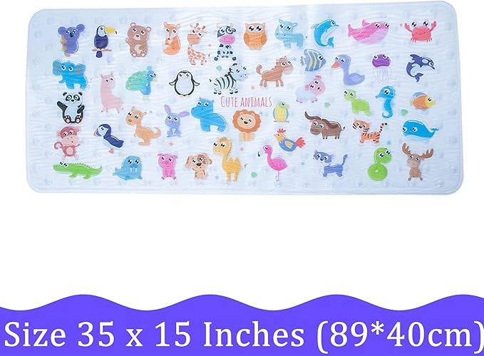 Bath Mats for Tub Kids,Baby Toddler - Large Cartoon Non-Slip Bathroom Bathtub Anti-Slip Shower Mats for Floor 35x15,Machine Washable XL Size Bathroom Mats (Zoo)