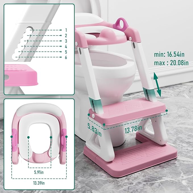 Potty Training Seat with Step Stool Ladder for Kids and Toddler,Wiifo Sturdy Potty Ladder with Soft Padded Cushion for Toddler Boys and Girls(Pink) 2025 New Version