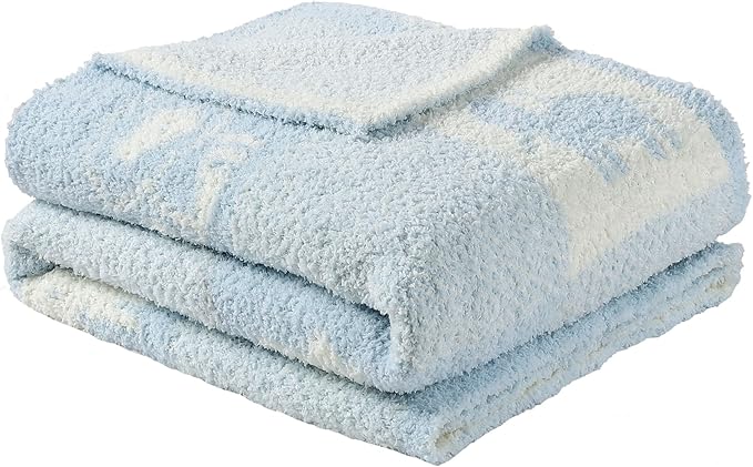 CREVENT 30"X40" Cozy Soft Warm Knitted Baby Blanket for Girls Boys, Newborn Essentials for Infant, Baby Shower Receiving Gift - Animal Blue 75X100cm