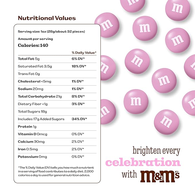 M&M’S WORLD Pink Milk Chocolate Candy 2lb Resealable Pack for Party Favors Decor Baby Shower Gender Reveal Valentines Day and Dessert Tables