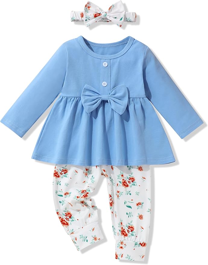 oklady Toddler Baby Girl Clothes Solid Color Ruffle Tops Floral Pants with Headband Fall Winter Cute Girl Outfits