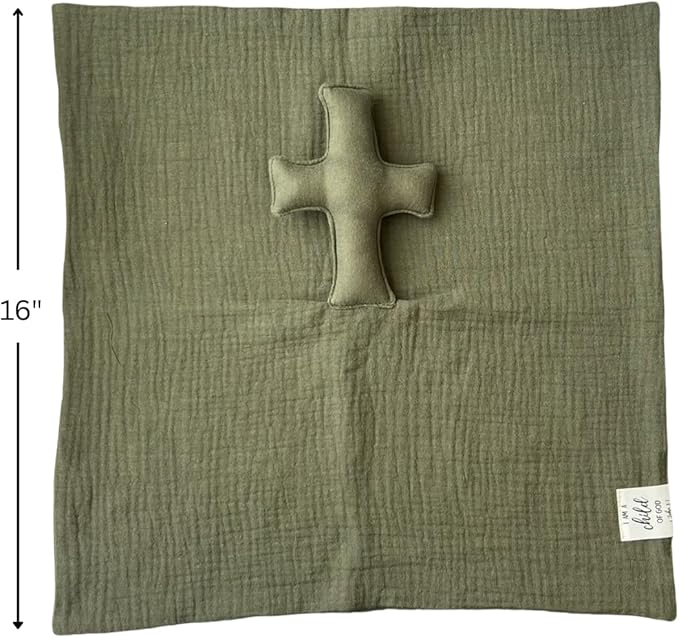 Cross Lovey, Cross Security Blanket, Christian Lovey, Christian Baby Gift, Baptism Gift, Easter Gift, Newborn Baby Gift, Blessing Blanket, Christian Gift (Olive)
