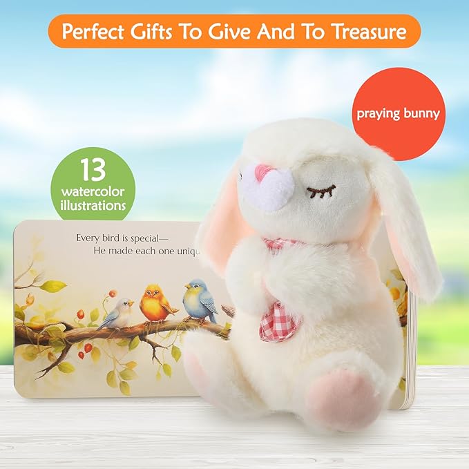 Baptism Gifts for Girls and Newborn Baby, Christening Gifts Set, 7" Praying Bunny Plush Toy and Bedtime Blessing Book in Keepsake Gift Box, Ideal Easter Gifts for Kids