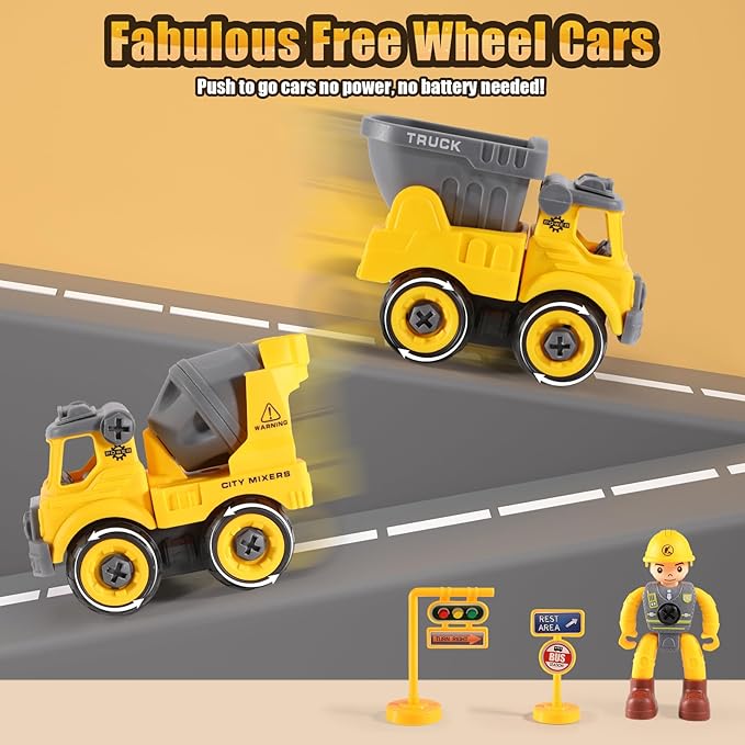 LUDILO Toddler Kids Toys Boys 3-5: Mini DIY Assembly Stem Learning Educational Building Toy Cars with Electric Drill Sandbox Beach Construction Toy Trucks, 2 3 4 5 Year Old Boy Toys Birthday Gift Xmas