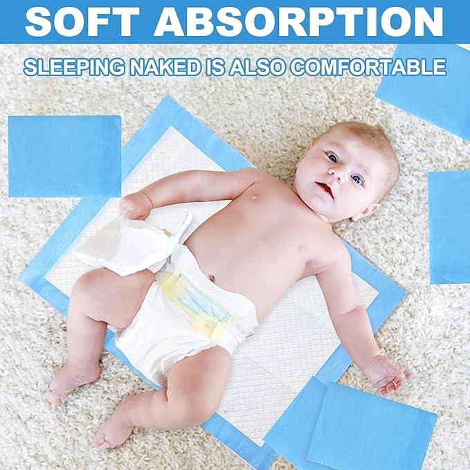 100 Pack Disposable Changing Pads, 17 X 13 Inch Disposable Pads for Baby, Waterproof Diaper Changing Pad, Leak-Proof Breathable Underpads, Table Protector Mat, Baby Underpads Liner,Ultra Absorbent