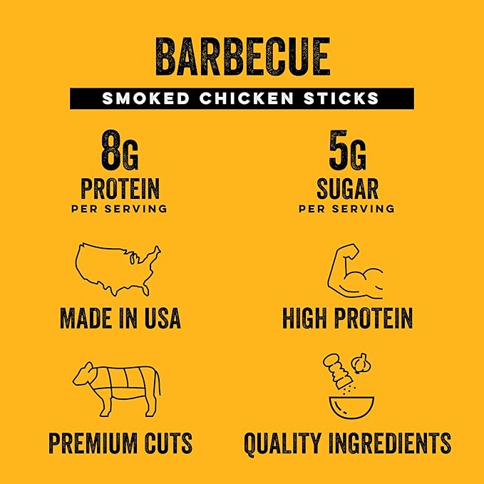 Chef's Cut Smoked Chicken Jerky Meat Sticks, Barbecue Flavor (1 Ounce Stick, Pack of 12) - High Protein, 8g Protein per Serving, 70 Calories, Gluten-Free, Keto Friendly Snack, Low Carb Snack, Individually Wrapped