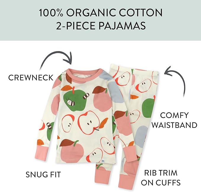 HonestBaby Classics 2-Piece Pajamas Sleepwear Pjs 100% Organic Cotton for Baby, Toddler, Kids