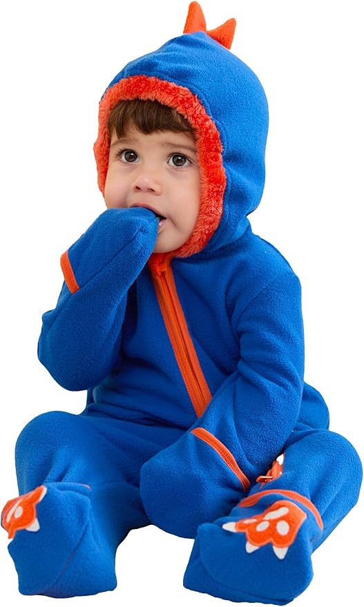 PATPAT Fleece Hooded Footed Romper Clothes, Soft Warm Footie Covers, Car Seat Friendly, Easy Zip, Cute Boy Girl