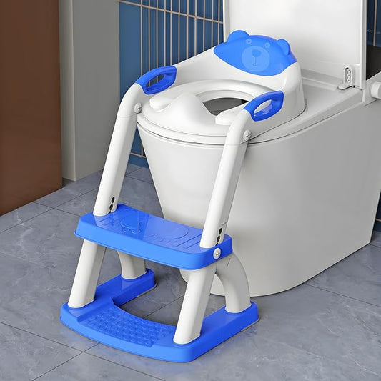 Potty Training Seat, SKYROKU Upgrade Toddler Toilet Seat for Kids Boys Girls, 2 in 1 Potty Training Toilet, Splash Guard Anti-Slip Pad Step Stool,New Sector-Shape Stabilized Base （Dark Blue）