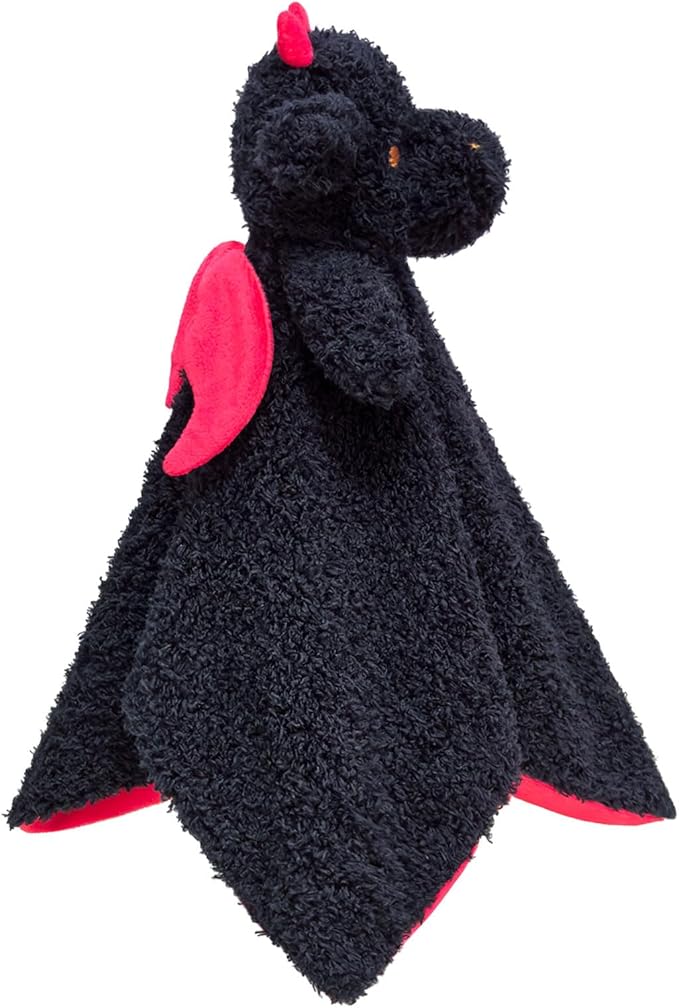 Baby Black Dragon Soft Stuffed Animal Security Blanket, Plush Dinosaur Character Lovey Blanket, Baby Shower/Nursery Gift, Newborn Infant Toddler Snuggle Blankie for Boys Girls, 14 Inches