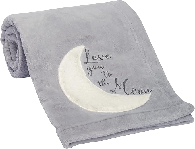 Lambs & Ivy Goodnight Moon Gray Appliqued and Embroidered Fleece Baby Blanket