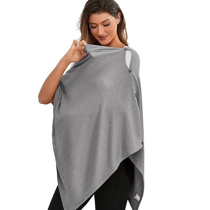 Nursing Cover for Baby Breastfeeding, Knit Breastfeeding Cover, Warm Cozy Swaddle, Breathable and Soft, Wide Neck with Stretch for Easy View (Grey)