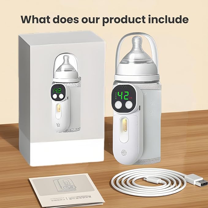 Portable Bottle Warmer for Travel, Warm for 6-10 Hours, Baby Bottle Warmer with Sound Voice Control, Travel Bottle Warmer for Breastmilk