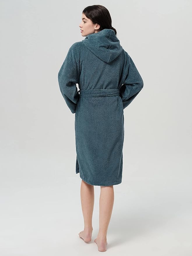 SIORO Womens Hooded Terry Cloth Robe, Cotton Absorbent Knee-Length Bathrobe, Housecoat with Pockets for Spa & Shower