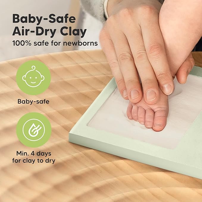Baby Hand and Footprint Kit - Clay Handprint Keepsake Frame, Newborn Nursery Picture Frame, Personalized New Mom Gifts for Baby Shower & Registry (Sage)
