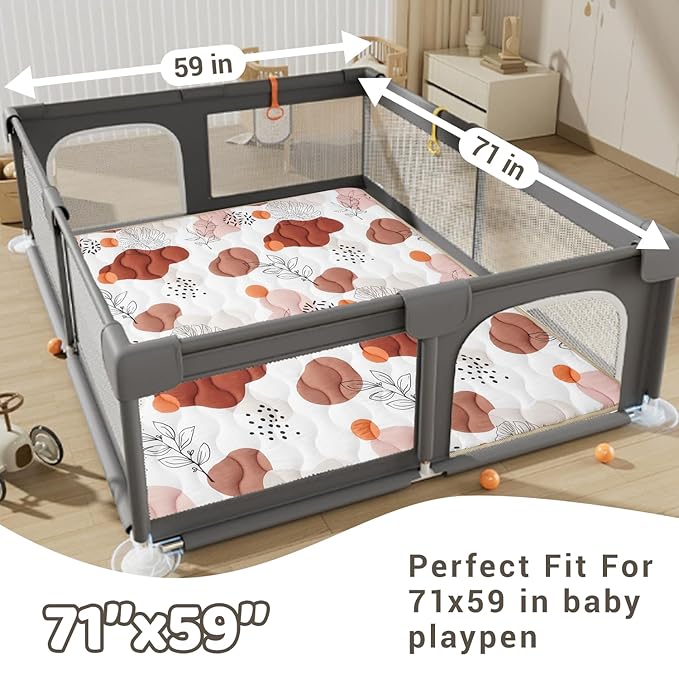 Bunnikins & Clover Baby Play Mats for Floor, 71"x59" Thicken Soft Play Mat, Foldable and Non Slip One-Piece Crawling Mat, Machine Washable Foam Play Mat for Baby, Toddlers Infants, Tummy Time