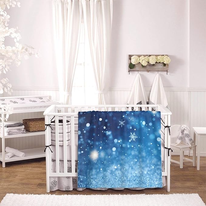 Baby Blanket Snowflake Blue Winter Christmas Pattern for Boy Girl Newborn 30x40 Inch Toddler Infant Nursery Throw Blankets Double Layer Comfy Soft Plush Stroller Crib Quilt