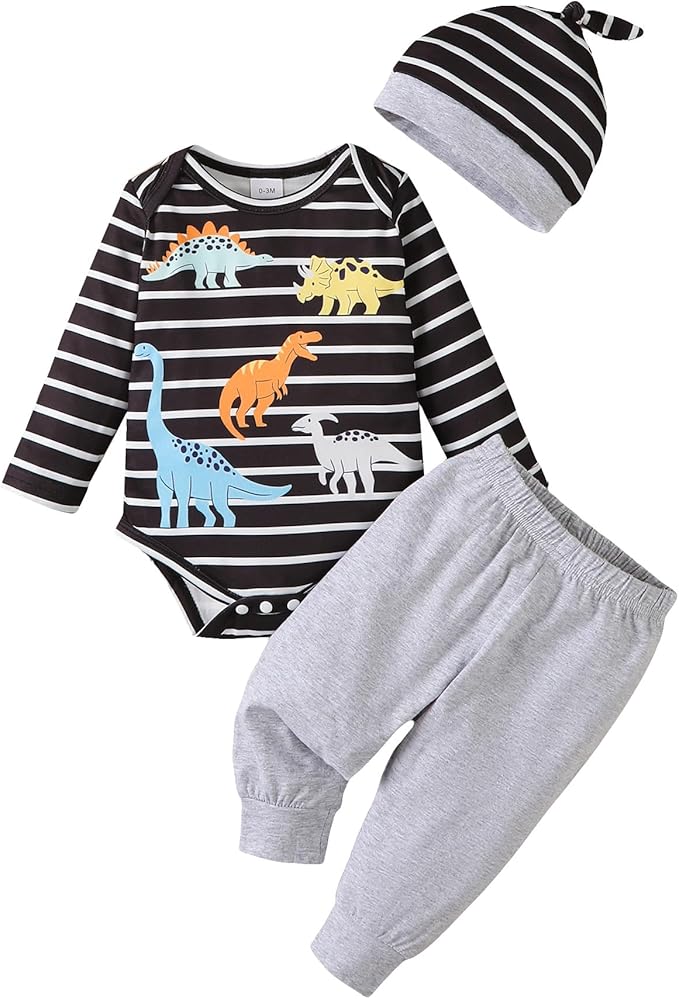 SUNNY PIGGY Baby Boy Clothes Newborn Infant Boys Outfits Romper Hat Pants 3PC Set 0-3 3-6 6-12 12-18 Month Clothing Gift