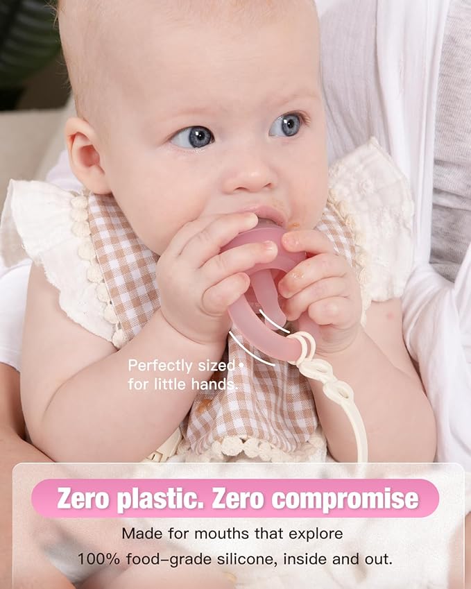 Baby Fruit Feeder & Popsicle Molds Tray Combo, New Born Must Haves and Babies Led Weaning Supplies for Safe Infant Self Feeding, 4+ Month (Pink)