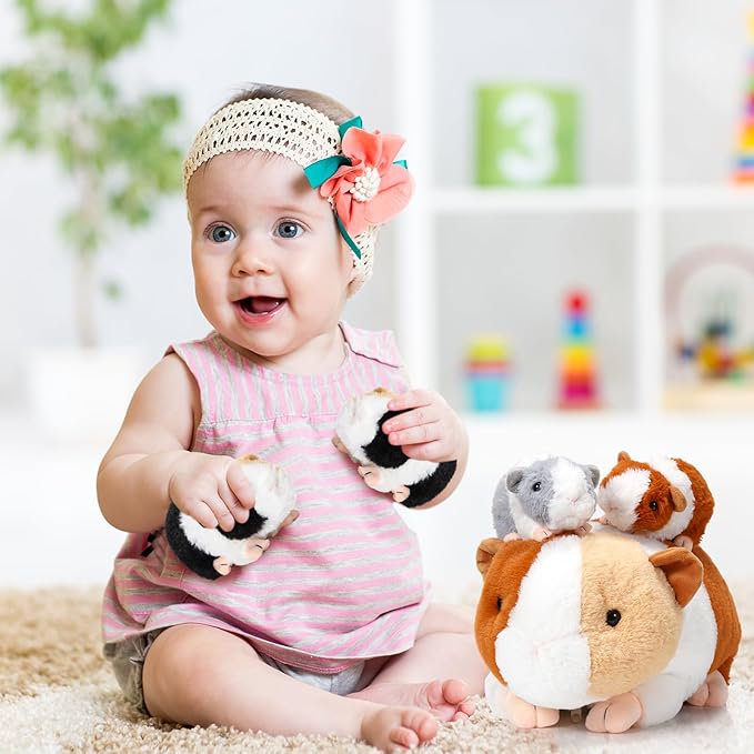 Jenaai 5 Pcs Plush Guinea Pig Stuffed Animals 16 Inch Mama Guinea Pig with 4 Cute Plushie Babies Soft Animals Pillow Gift for Boys Girls Birthday