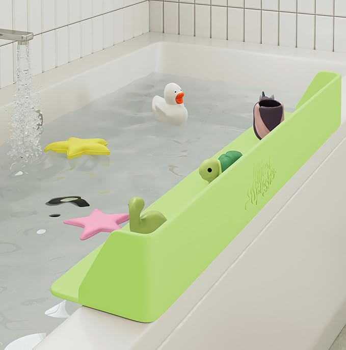 Original Little Splasher PlayPad, Bathtub Splash Guard Play Shelf - Toy Tray Caddy Holder Storage - Suction Cups Attach to Bath Tub - No Mess Water Spill in Bathroom for Toddlers Kids Baby (Green)