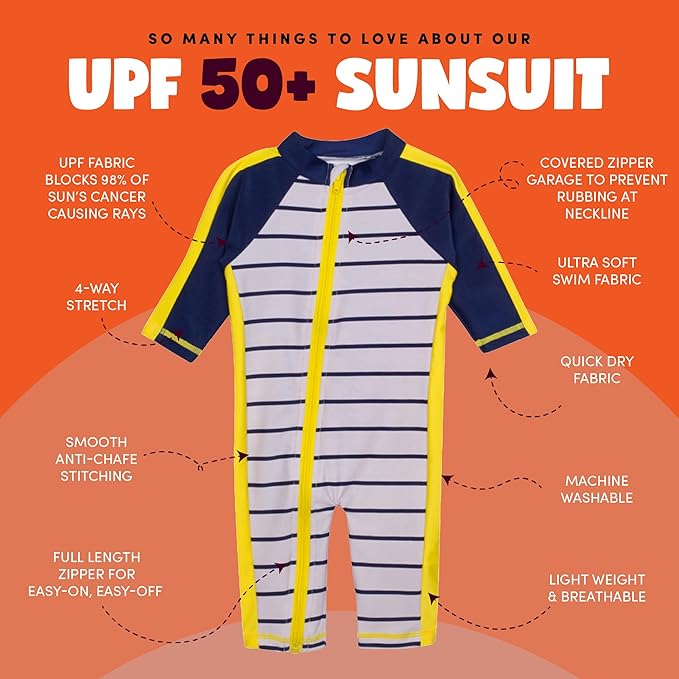SwimZip Boys' Long-Sleeve UPF 50+ Swimsuit for Baby, Toddler, & Little Boys