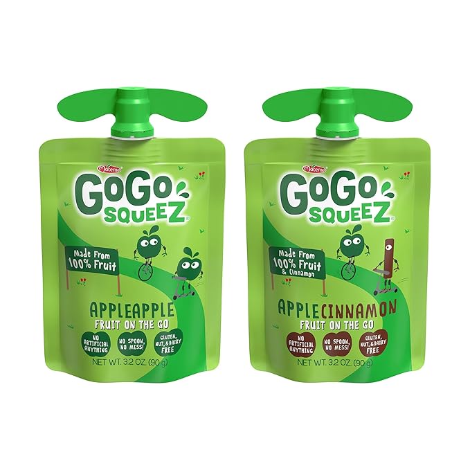 GoGo squeeZ Applesauce and Fruit Puree Variety Pack, Apple & Cinnamon, 3.2 oz (Pack of 20), Unsweetened Fruit Snacks for Kids, Gluten Free, Nut Free and Dairy Free, BPA Free Pouches