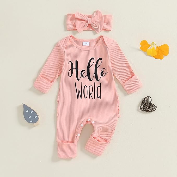 Newborn Girl Clothes Baby Girl Coming Home Outfit Zipper One-piece Outfits Ruffle Footie Bodysuit Jumpsuit Headband