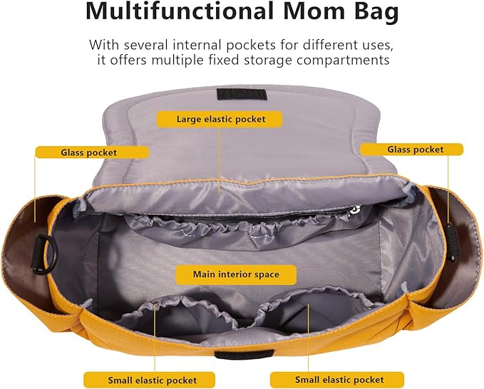 SUNVENO Kitty Stroller Organizer Bag – Universal Baby Stroller Caddy with 2 Cup Holders, Adjustable Straps, Waterproof Oxford, Lightweight Travel Accessory for Strollers, Prams & Pushchairs,Yellow