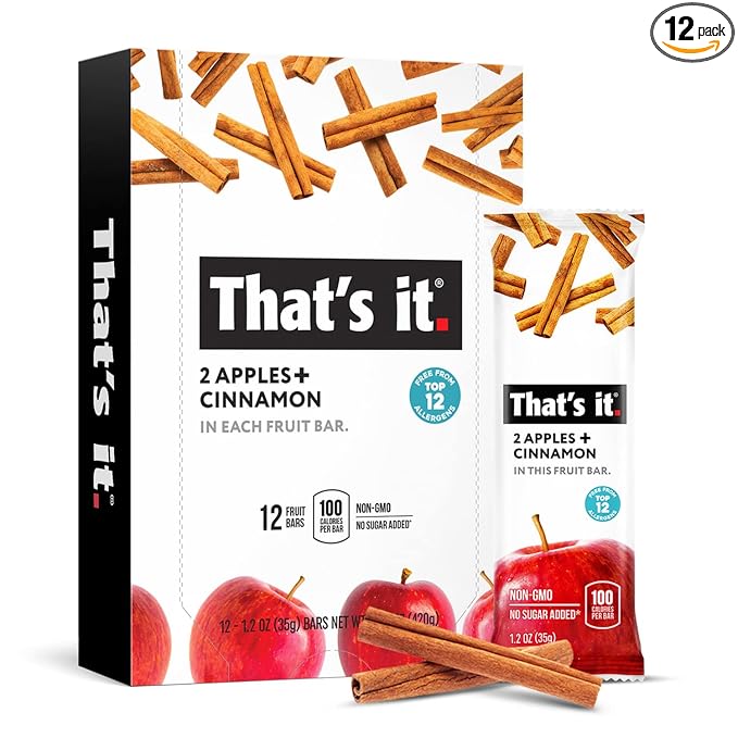 That's it. Apple + Cinnamon 100% Natural Real Fruit Bar, Best High Fiber Vegan, Gluten Free Healthy Snack, Paleo for Children & Adults, Non GMO No Added Sugar, No Preservatives Energy Food (12 Pack)