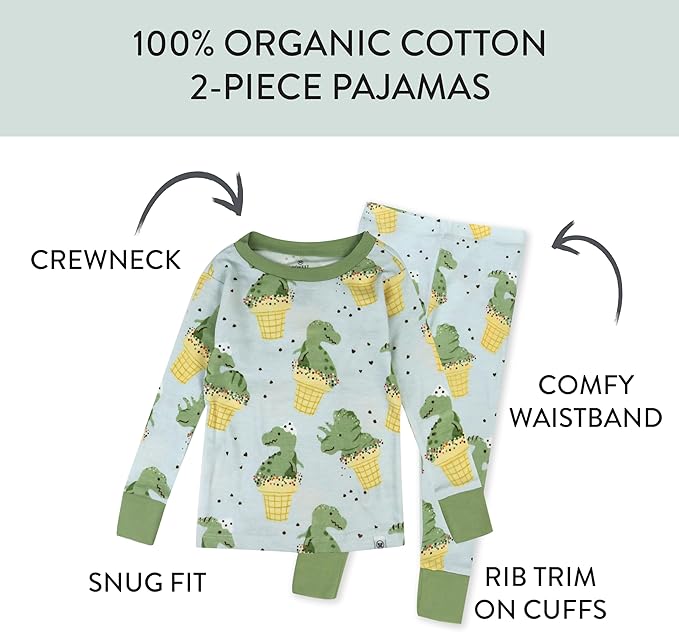 HonestBaby 2-Piece Pajamas Sleepwear Pjs 100% Organic Cotton for Baby, Toddler, Kids, Boy