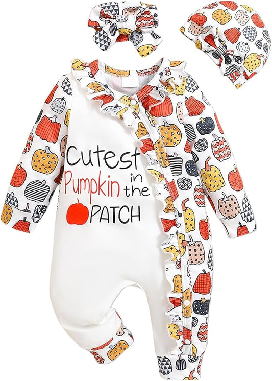 Preemie Newborn Baby Girl Clothes Infant Fall Winter Outfits Letter Floral One-Piece Romper+Jumpsuit