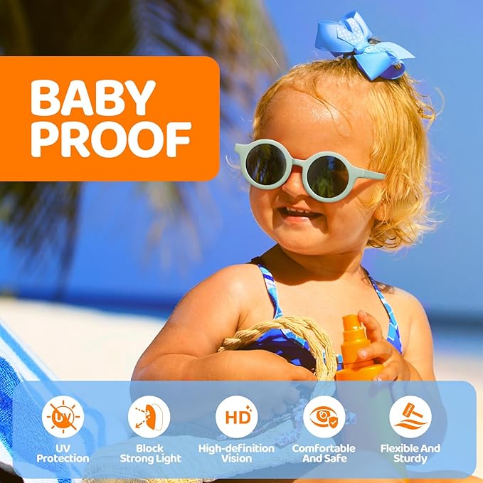 RIVBOS Baby Wrap Polarized UV400 Sunglasses - Soft Frame with Secure Strap for Infant and Newborn (0-24 Months) RBK069