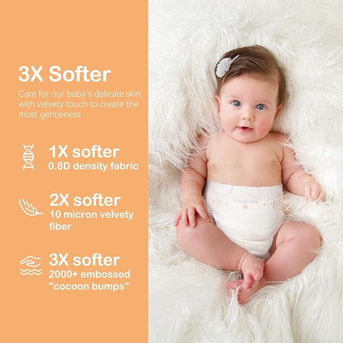 Baby Diapers Size 5 (27+lb),48 Count Babycozy Dry Disposable Diapers Bouncy Soft,0.8D Softer Touch Diapers and 10 Micron Velvet Soft Fiber Diapers Hypoallergenic for Sensitive Infant Skin