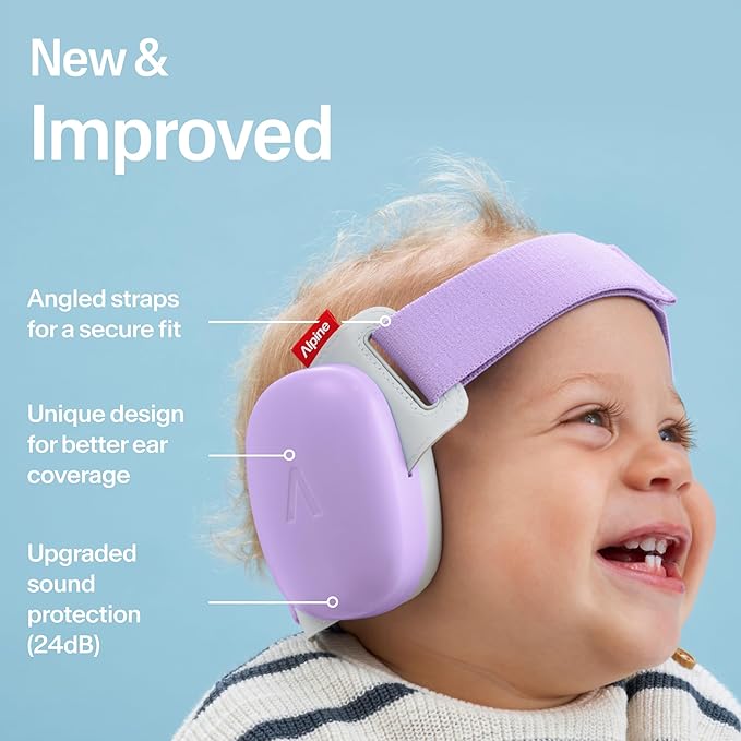 Alpine Muffy Baby Comfort - Protects Hearing for Babies and Toddlers - CE & ANSI Certified - Unique Headband for Safe fit & Comfort, Multi-adjustable for Ages 3-48 Months, 24dB Sound Reduction, Purple